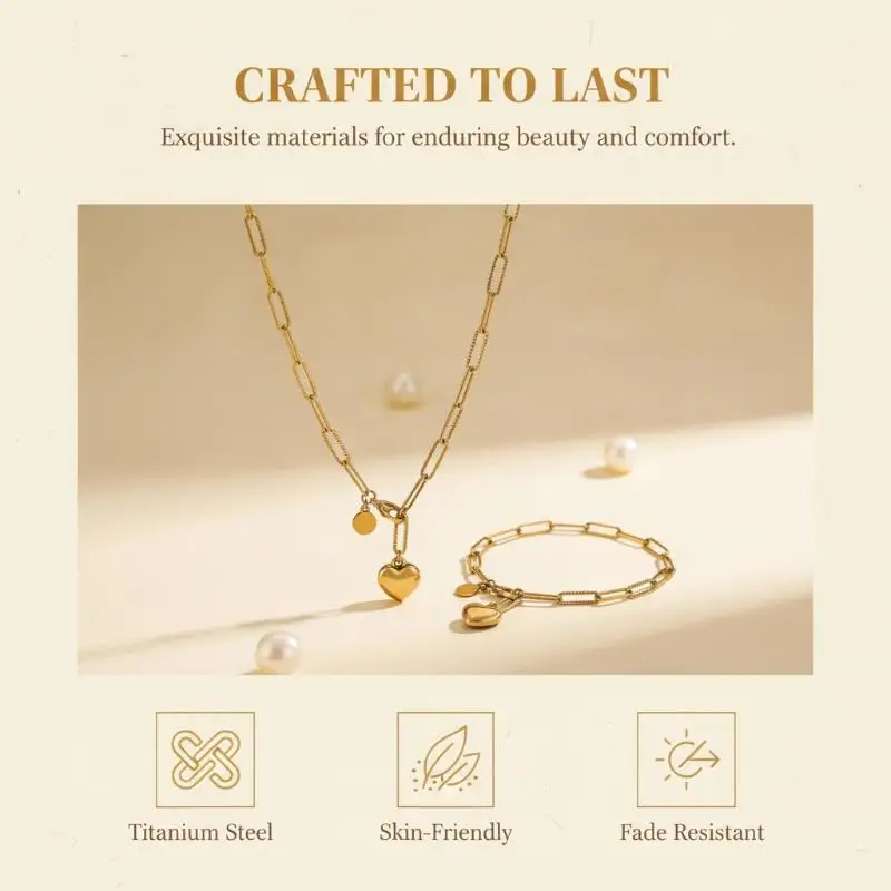 Love Necklace Bracelet 2Pcs Gift Set Temperament Fashion Alloy Jewelry for Women Christmas Present