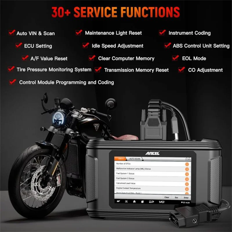 ANCEL MT510 Motorcycle Diagnostic Tool for BMW/DUCATI/Harley All System Motorcycle Scanner Code Reader Error Erase Service