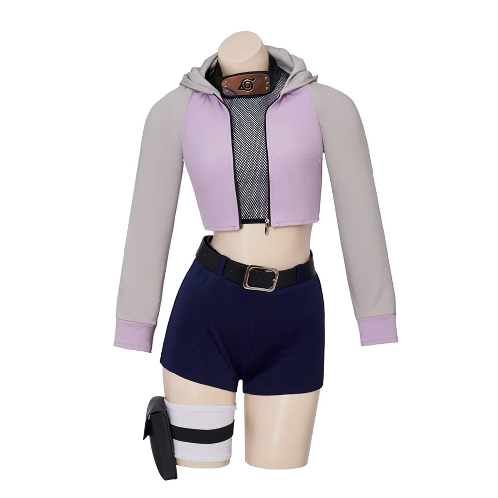 Anime Hyuga Cosplay Costume Purple Short Top With Pants Uniform Set Helloween Party Outfits