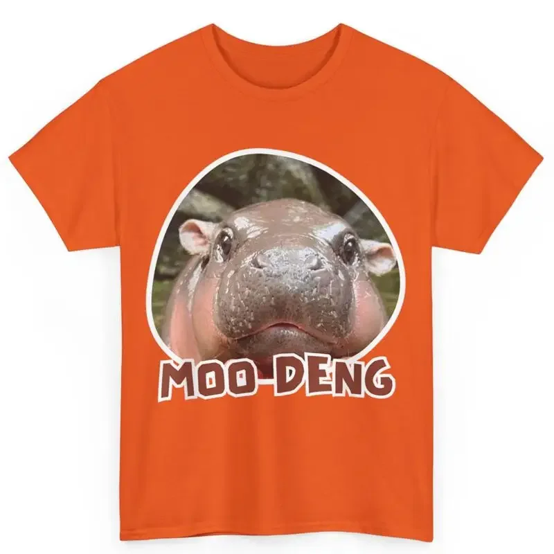 Moo Deng Baby Pygmy Bouncy Pig In Thai Zoo Cute Hippo Meme Cotton T Shirt