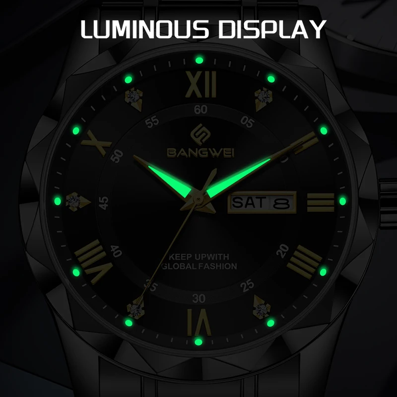 BANGWEI 2026 جديد فاخر ساعات رجالية LIGE موضة عادية كوارتز ساعة اليد 30 متر مقاوم للماء مضيئة الصلب ساعة رجالي Reloj Hombre