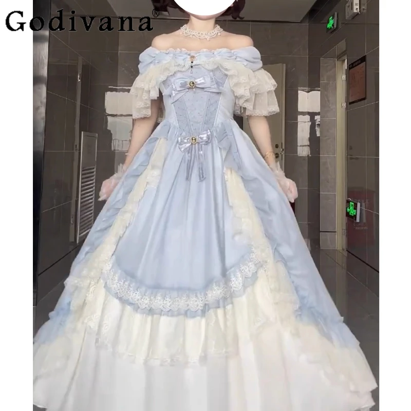 

Blue Lolita Birthday Party Dress Women's Grown Up Ceremony Evening Princess Dress Female Lolita Elegant Sweet Style Dress