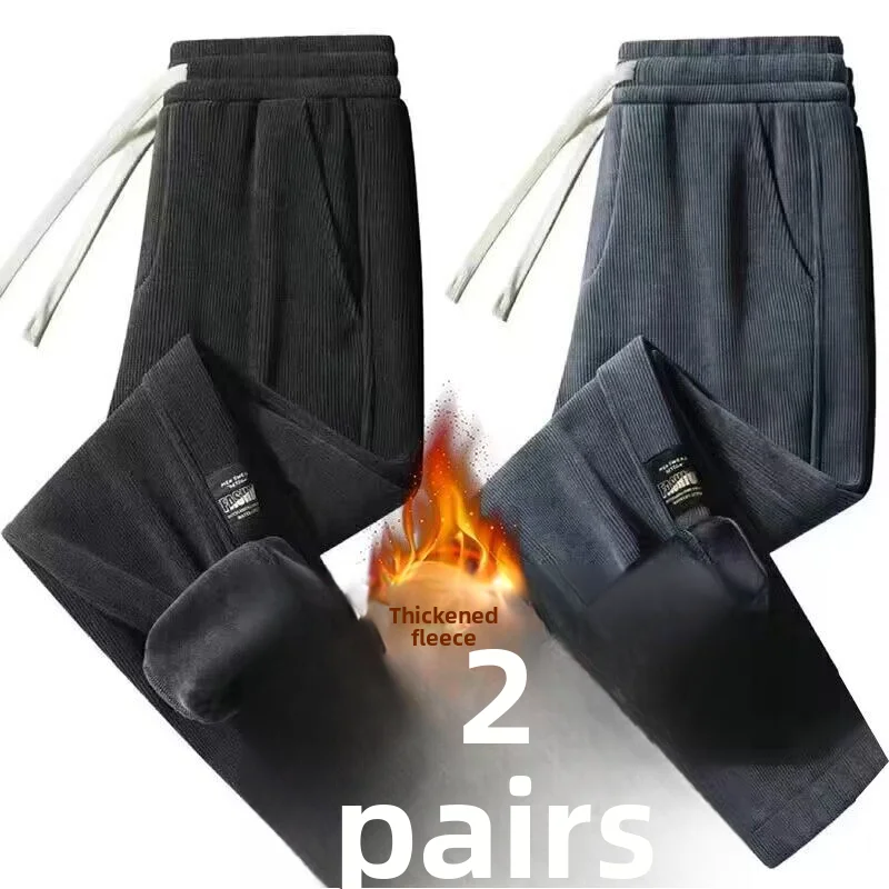 

Мужские повседневные вельветовые спортивные штаны Thiened, осень-зима, свободный крой, с эластичной резинкой на талии, теплые прямые брюки из полиэфирного волокна