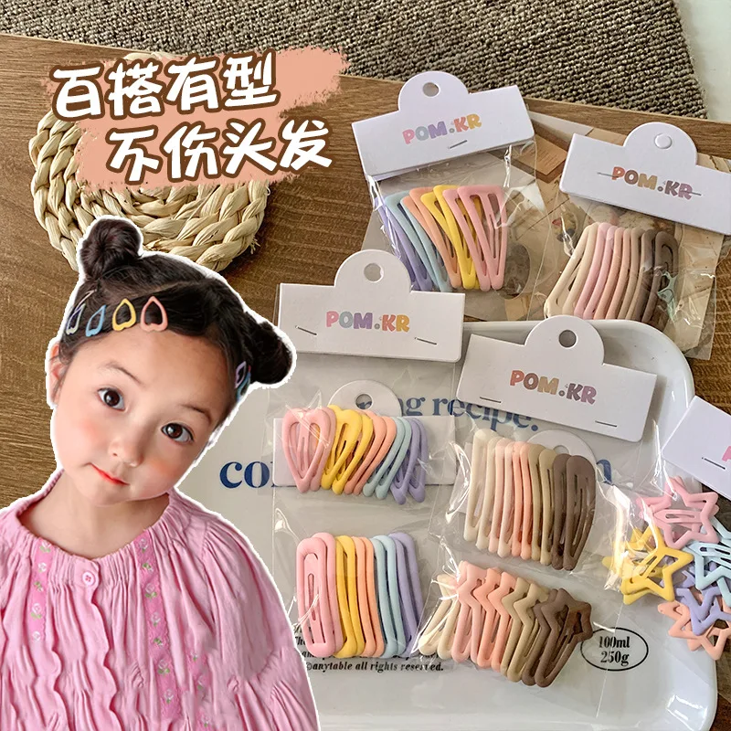 

Korean Style Kids Candy Color BB Clips Mini Square Rainbow Hairpins Set of 10 Star Heart Hair Clips For Girls