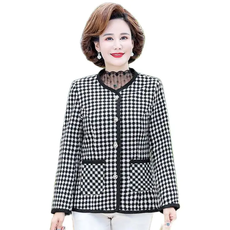 

Mom Western-style Noble Short Coat Fashion Women's Thin Suit Middle-aged Spring And Autumn Dress Small Fragrance Jacket Woman5XL