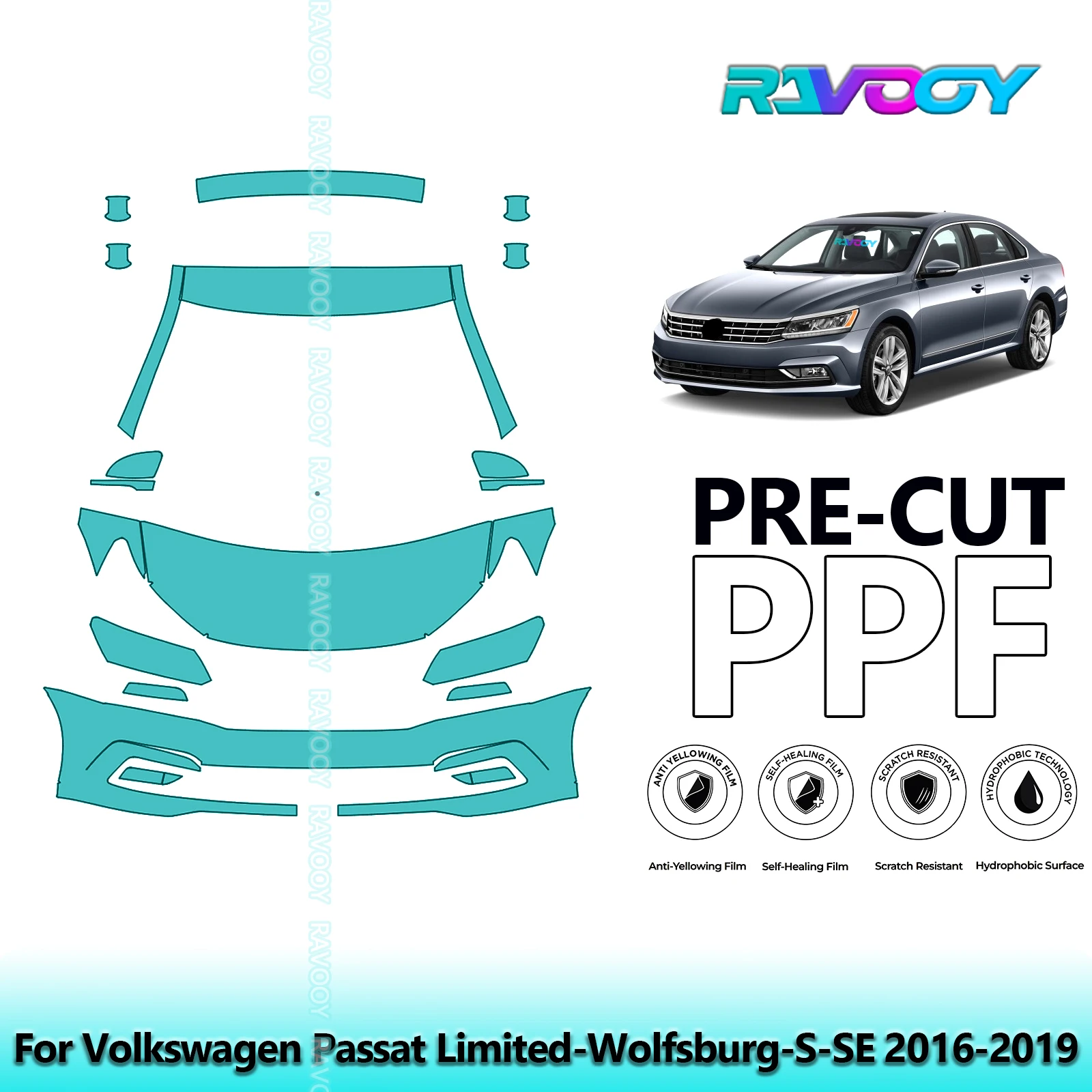 

Car Front Kit Clear Bra Precut PPF Paint Protection Film For Volkswagen Passat Limited-Wolfsburg-S-SE 2016-2019