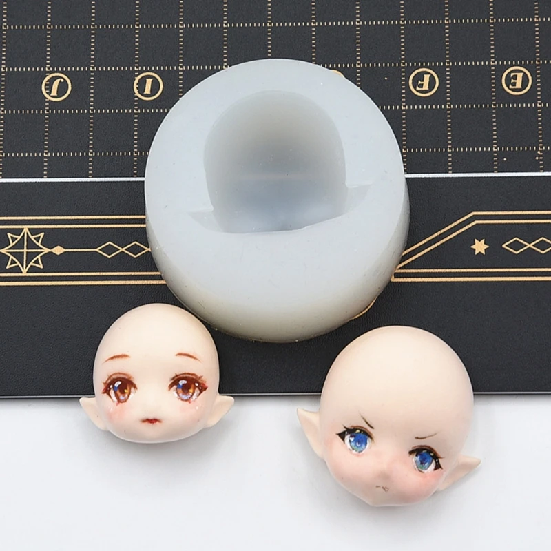 Human Face Mold OB11 Soft Ceramic Q Version Happy Closed Eyes Ultra Light Clay Fondant Silicone Mold 4.5cm 6cm