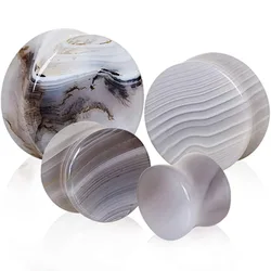 1PC Pierced Owl Natural Grey Agate Stone Saddle Plugs Stone Ear Plugs Gauges Earrings Body jewelry Piercing Women Men