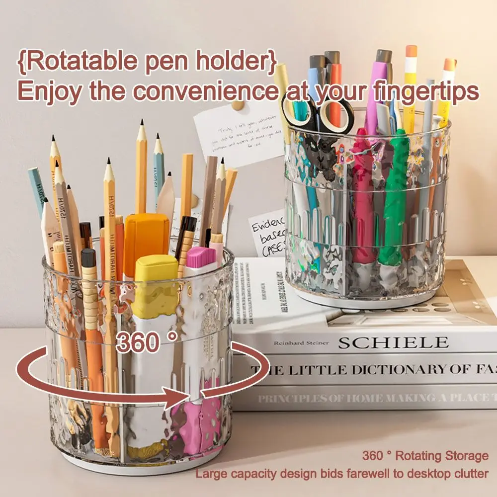 창의적인 회전식 펜 홀더 대용량 투명 연필 케이스 탈착식 메이크업 브러시 보관함