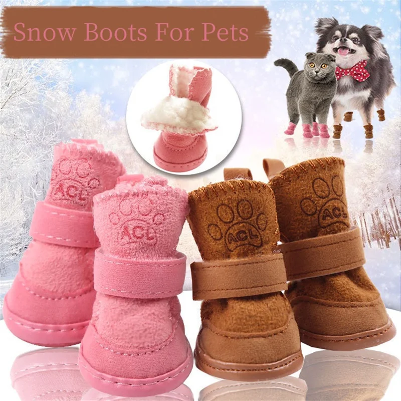 4Pcs/Set Cute Dog Boots Outdoor Snow Walking Non-slip Puppy Sneakers Supplies Puppy Comfortable Snow Boots Pet Winter Warm Shoes