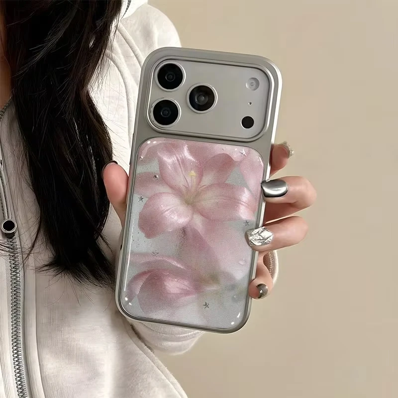 Pink Lily Flash Pink Drip Glue Phone Case For iPhone Duo 18 17 Air 16Plus 15 14 13 12 11 Pro Max Anti Drop Shockproof Back Cover