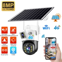 8MP Solar Camera 4G Wireless WiFi Dual Lens CCTV 4K Dual Screen Security Protection Human Detection PTZ Waterproof Outdoors