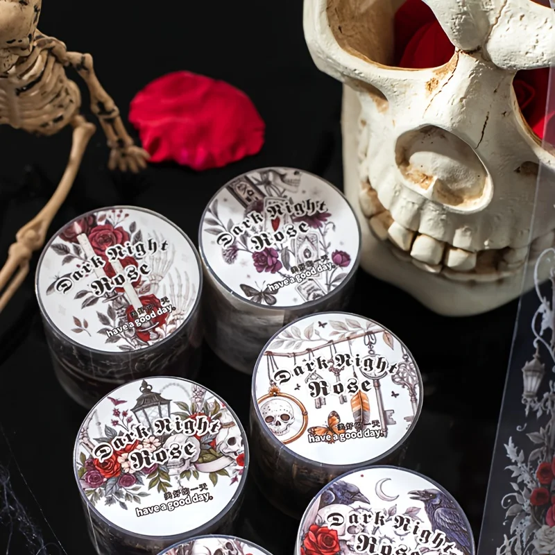 1Roll Halloween Gothic Rose Skeleton Washi Tape for Scrapbooking DIY, Journal Decoration, Phone Case Notebook Decor