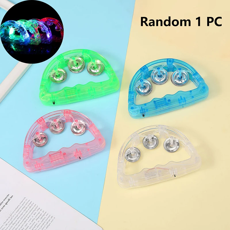 1PC Flashing Tambourine Musical Instrument Shaking Toy LED Tambourine Clear Light Up Sensory Toys For Festivals Birthday Party