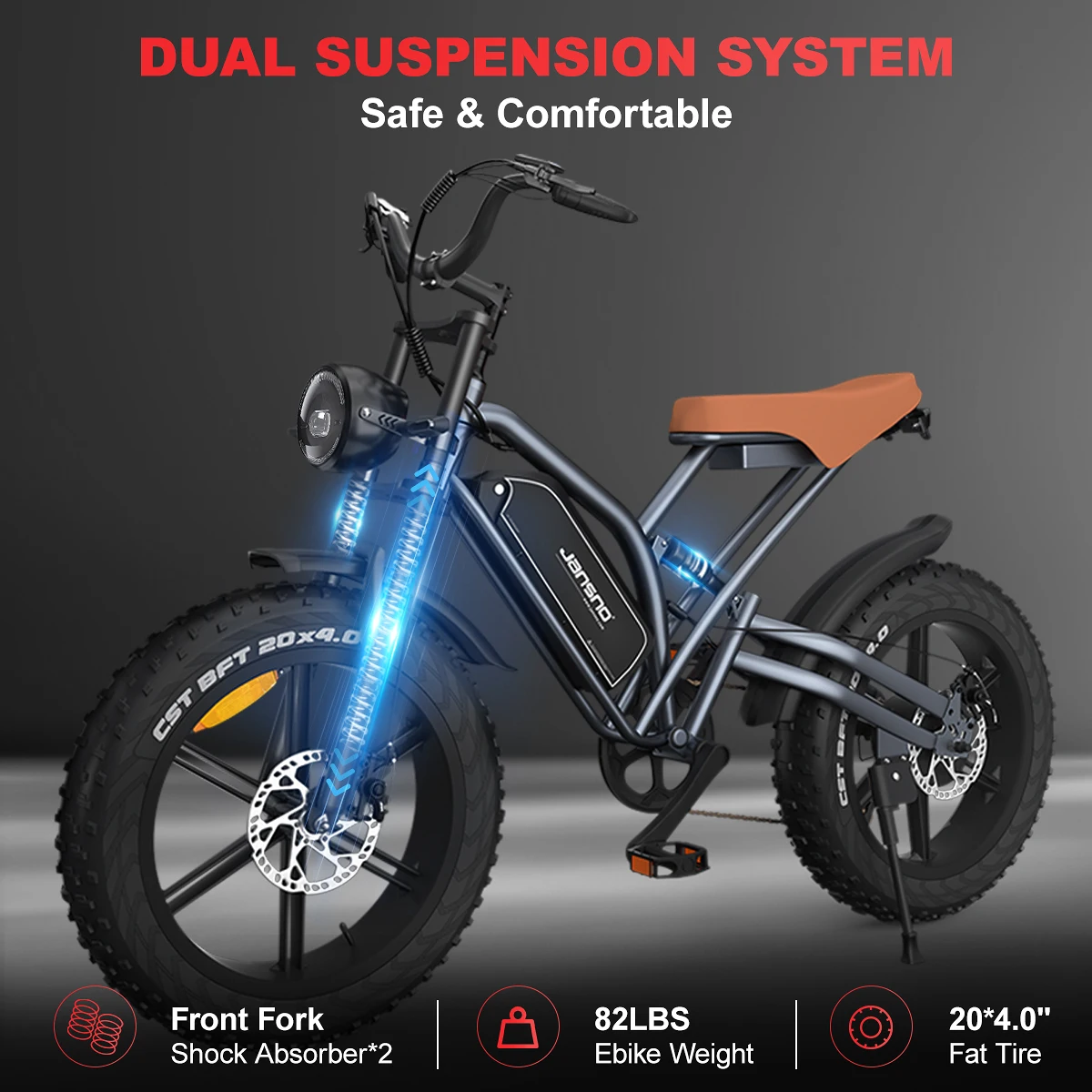 JANSNO-Vélo électrique pour adultes, VTT tout-terrain, Style cyclomoteur, Fat Opathy, Ebike, X50, 750W, 48V, 14AH, 20 "x 4, 25MPH