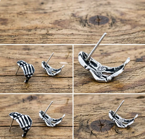 Gothic Skeleton Hand Bone Stud Phalanx Finger Punk Earring Goth Jewelry
