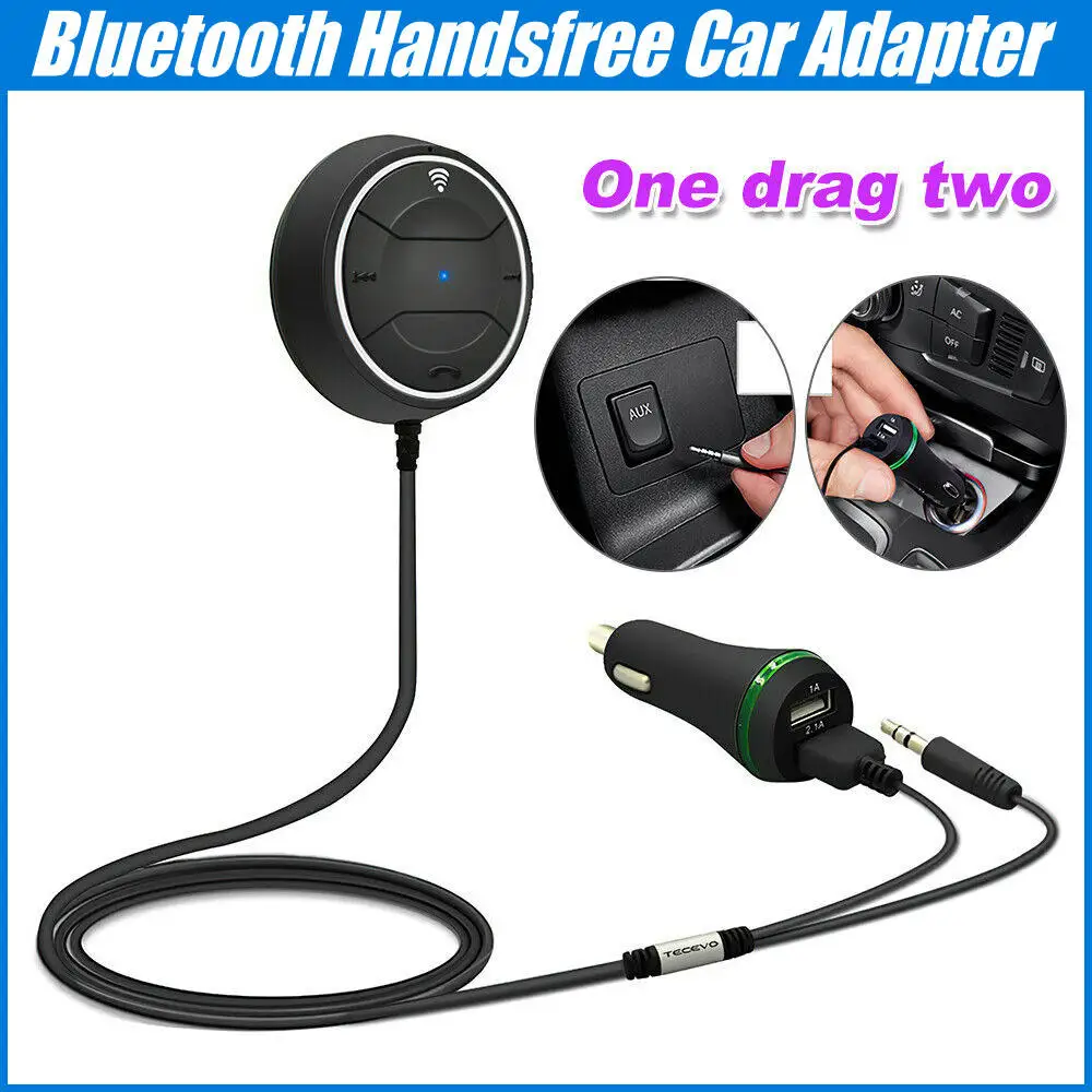 Bluetooth 5.0 Hands Free Car Kit with NFC Function +3.5mm AUX cable wireless Receiver Music Aux Speakerphone 2.1A USB Car Charge