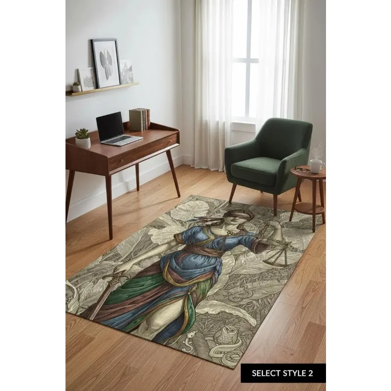 سجادة متدرجة برمز العدالة، سجادة بنمط الموازين والسيف على شكل برتقالي ممزق، سجادة أرضية مطرزة لديكور مكتب القانون