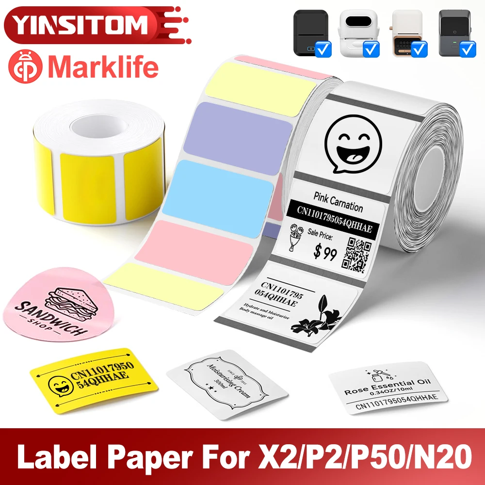 Marklife Thermal Label 20-50mm Width Round/White/Color Adhesive Sticker Waterproof Paper For X2 P50 Mini Printer Tag Label Maker