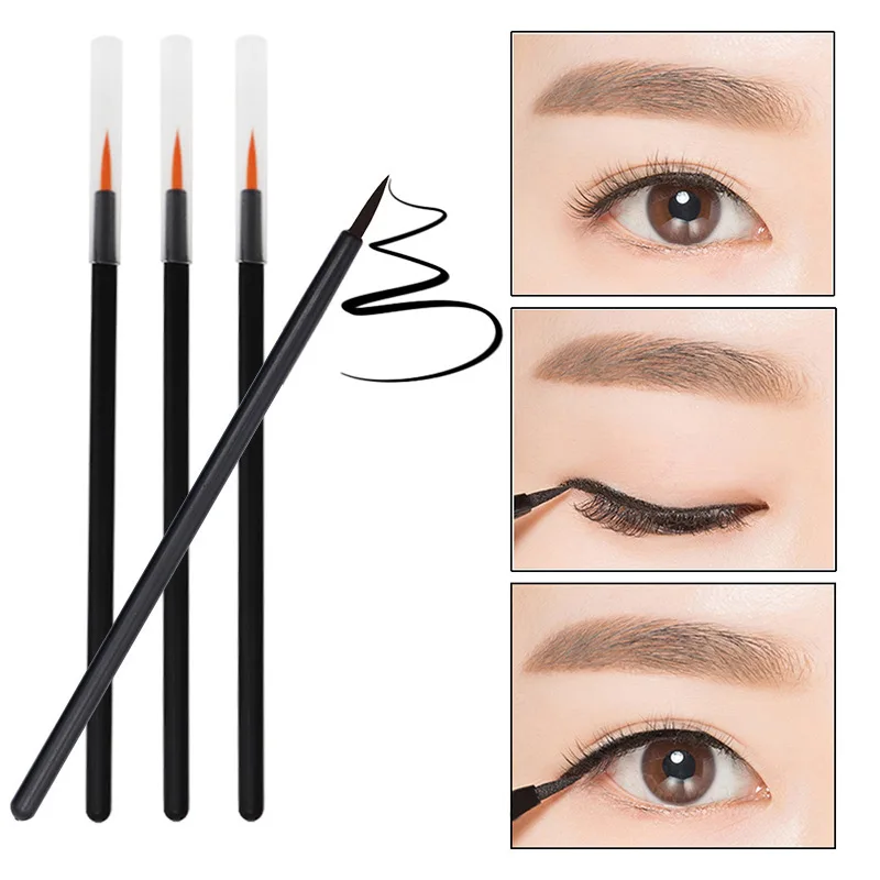 50PCS Disposable Eyeliner Brushes Fine Fiber Tip With Cap Precision Eyeliner Applicator Wand for Professional Makeup Tool