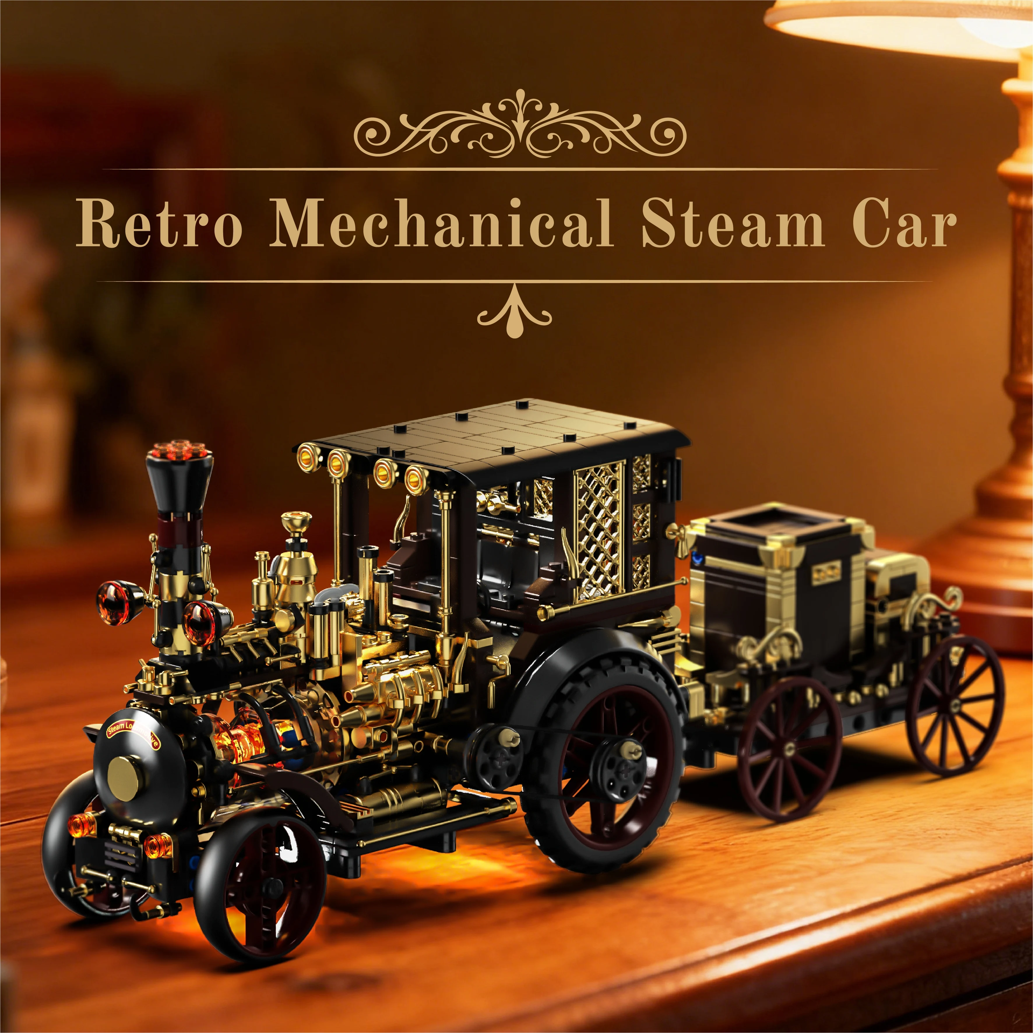 

1331 PCS Retro Mechanical Steam Train Building Set with Glowing Parts, Home Decor Model, Gift for Adults & Kids