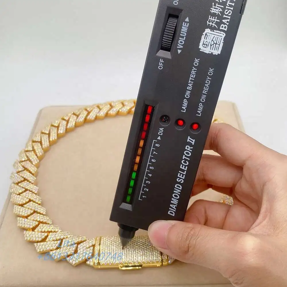 Luxury Miami Pass Diamond Tester Vvs Moissanite Diamond Hand Setting 925 Sterling Silver Wholesale Cuban Link Chain.