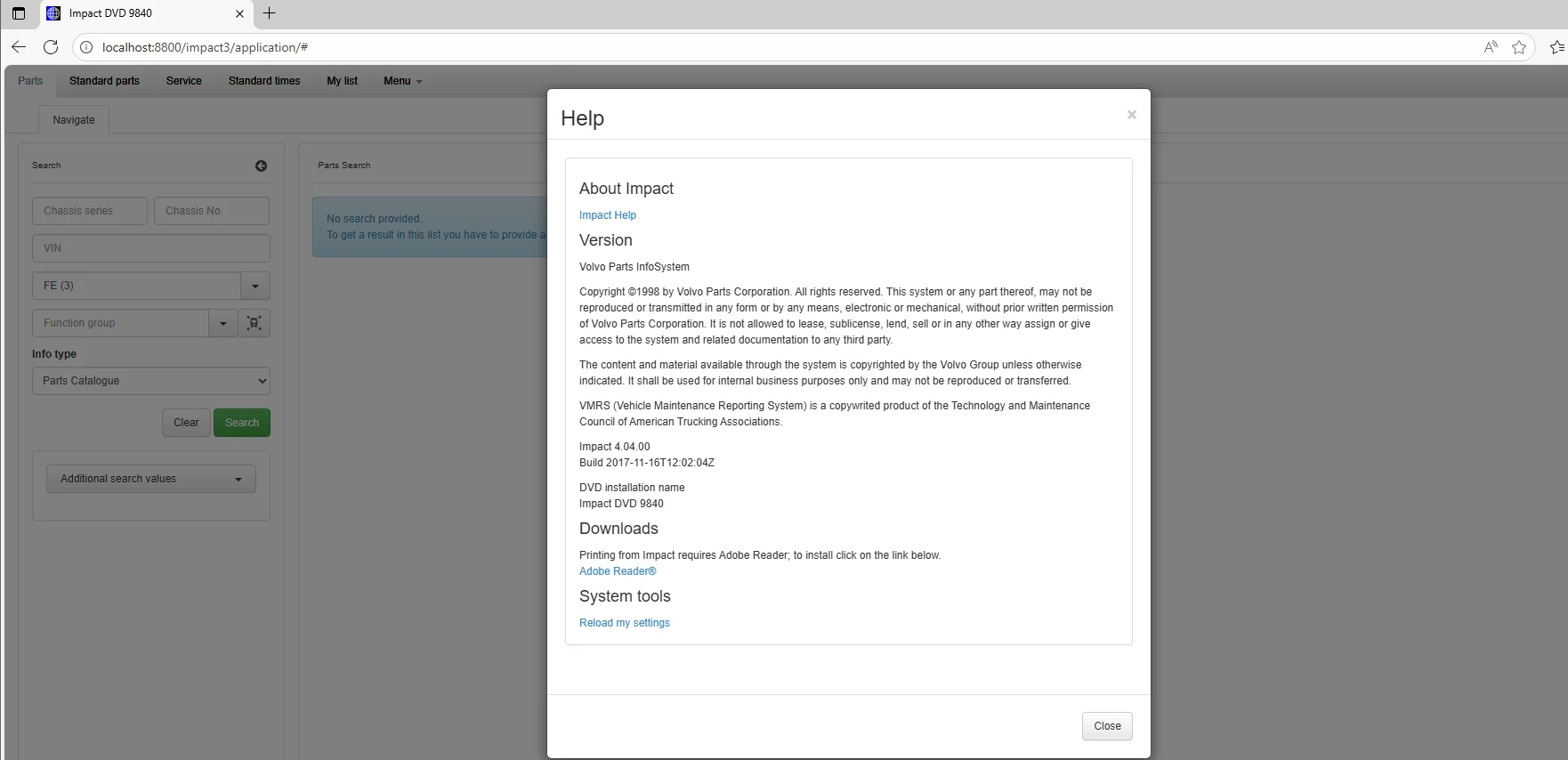 

Каталог запасных частей AutoEPC ForVolvo Impact Trucks 2024 9840.