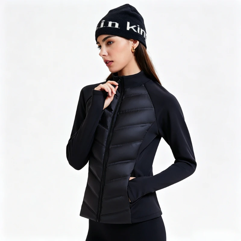 Women Lightweight White Duck Down Jacket Windproof Water Repellent Stand Collar Yoga Coat Golf Running Thermal Sport Outerwear