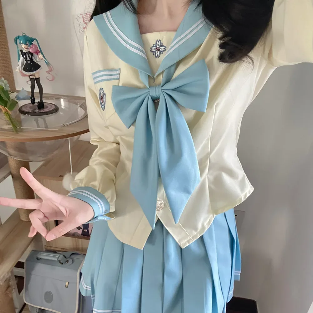 Abito da marinaio giapponese maniche lunghe e corte uniforme scolastica Four Seasons Women Cos Anime Girl autentico abito uniforme Jk blu carino