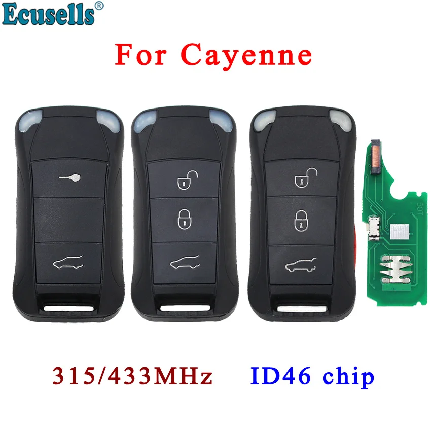 Ecusells 2/3/4 Buttons Remote Key Fob 315MHz/433mhz for Porsche Cayenne 2004-2011 with ID46 Chip Uncut HU66 Blade