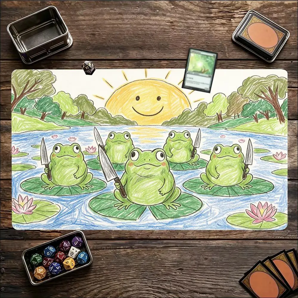 Funny Frog TCG Playmat Hand Drawn Desk Mat Non‑Slip Rubber Mousepad MTG 600X350 Magic The Gathering Card Game Table Gaming Mats