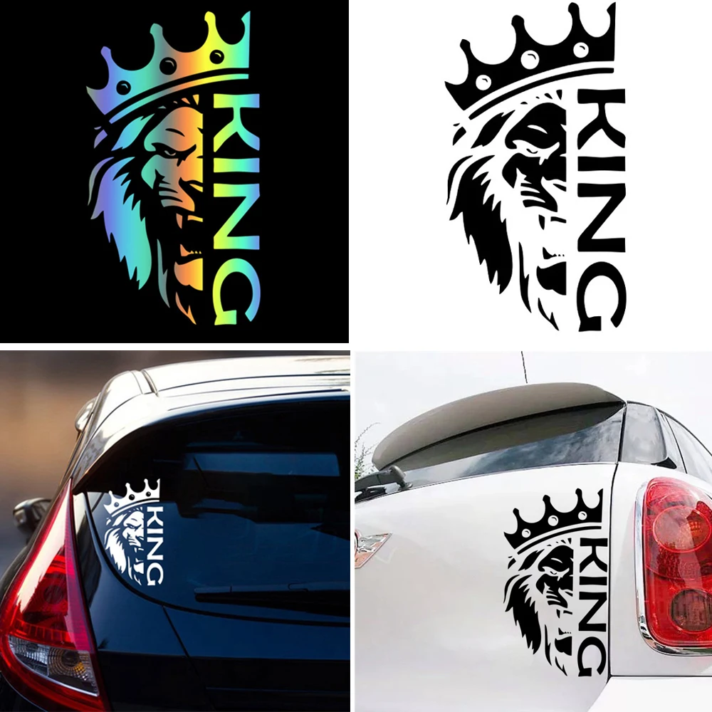 Stiker interior mobil Singa dengan stiker vinil die-cut Crown King Bumper mobil Bumper mobil aksesoris dekorasi mobil tahan air 1 pcs