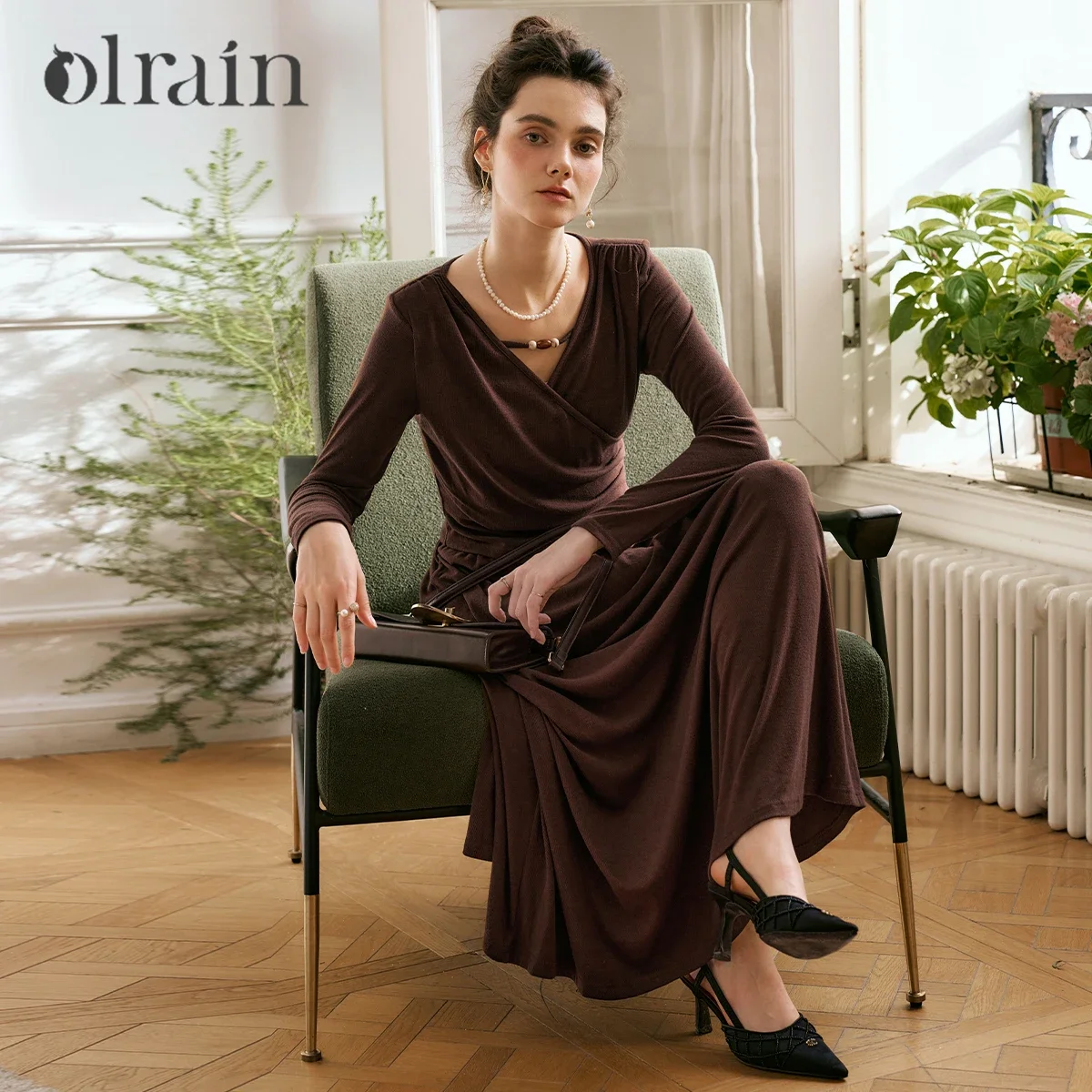 

OLrain Women's Skirt Set 2025 Autumn Irregular Hollow Knitted Tops A-line Elegant Long Skirts New Two-piece Set N56QE93892