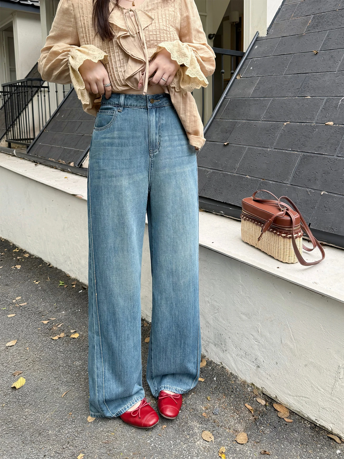 

plus Size High Waist Straight Leg Jeans Women's plus Size Sister American Retro Style Casual Pure Color Pocket Design Jeans