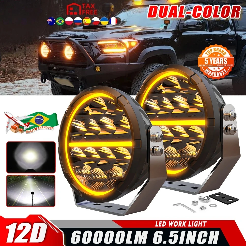 LED Offroad Driving Lights 6.5 inch White & Amber DRL Spot-Flood Combo 60000LM Auxiliary Work Pods Cubes Light for 4x4