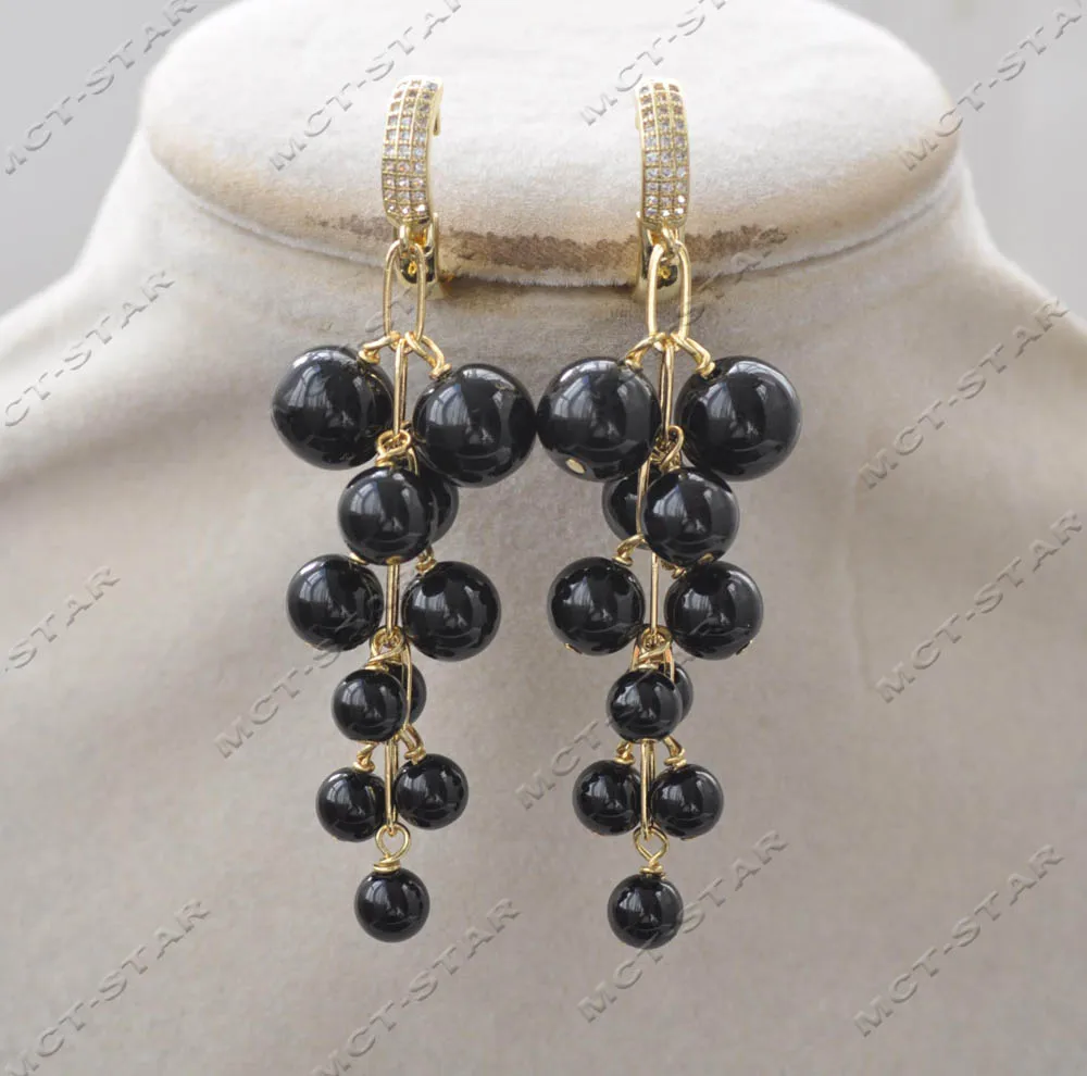 MTC·STARZ Z13587 2.5'' Black Round Agate Grapes Dangle Earring CZ Custom Jewelry Earrings