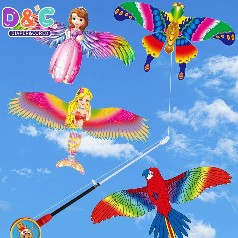 Cometa, 1 Juego, cometa de juguete para niños, mariposa de dibujos animados, golondrinas, pipa de águila con mango, cometa voladora para niños, juguetes al aire libre de 35cm/50cm