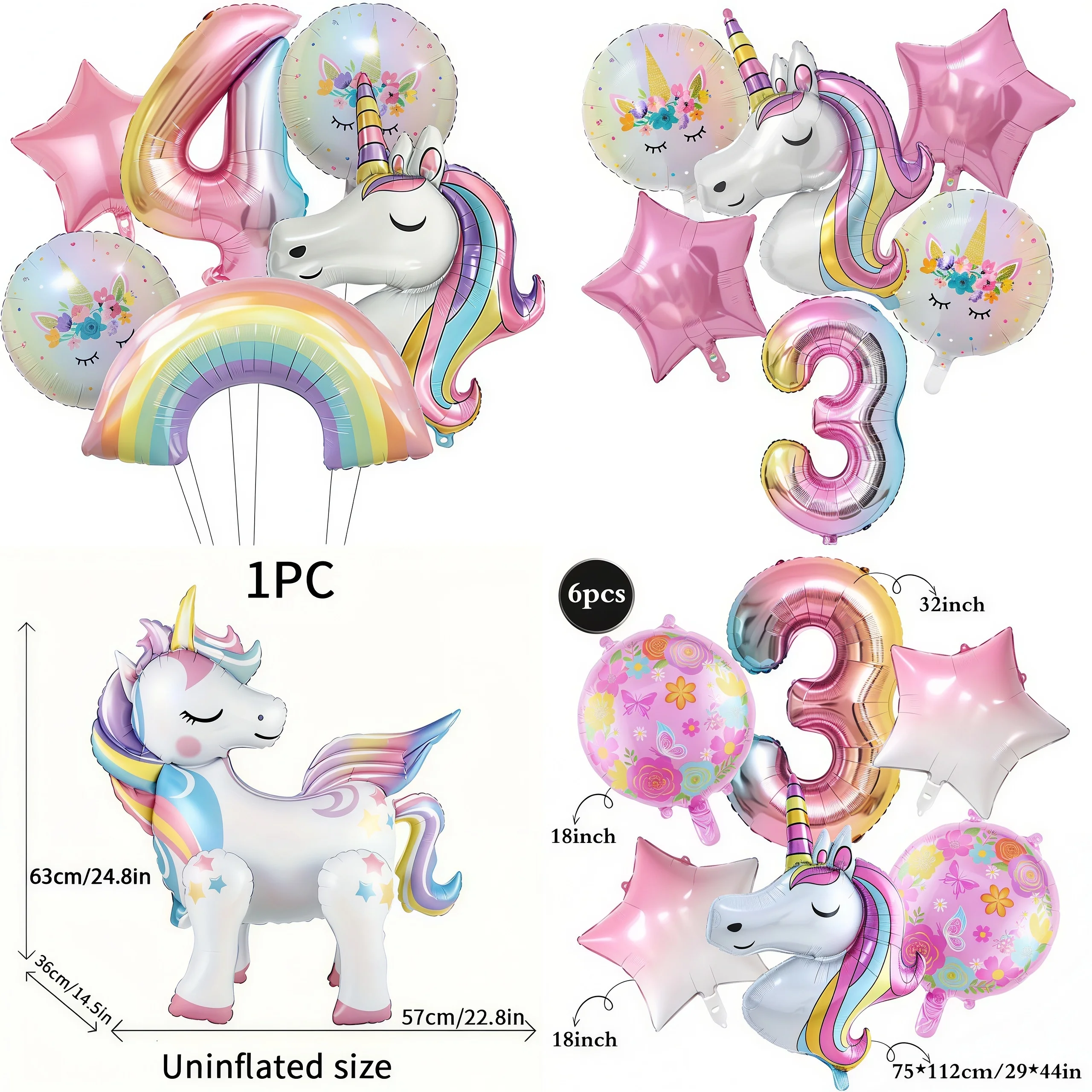 New Rainbow Unicorn Aluminum Balloon Birthday Party Decoration Gradient Number Balloon Unicorn Party Supplies Baby Shower Globos