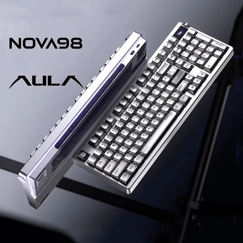 AULA NOVA98 Wireless Mechanical Keyboard 98‑Key Smart Screen Hot‑Swap RGB Backlit Tri‑Mode Gaming Keypad For PC Esports Gamer