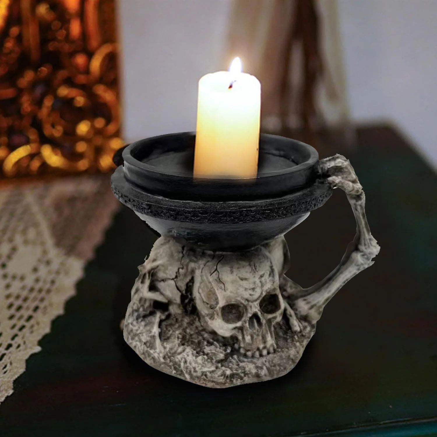 Skeleton Candlestick Tea Lamp Resin Candlestick Party Decoration Halloween Christmas Cemetery Outdoor Bar Home Decor