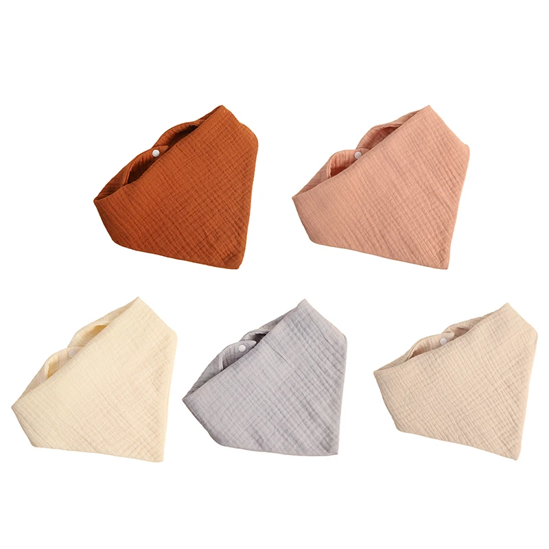Baberos de muselina suave de algodón para bebé (adecuados para recién nacidos) - Estilo triangular de dibujos animados: Baberos con botón a presión, toalla para saliva y paño para eructar