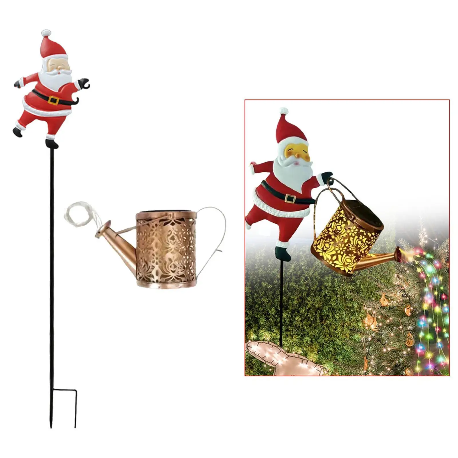 

Solar Christmas Stake Light Solar Light Easy Installation Outside Decoration Santa Claus Holding Watering Can for Walkway