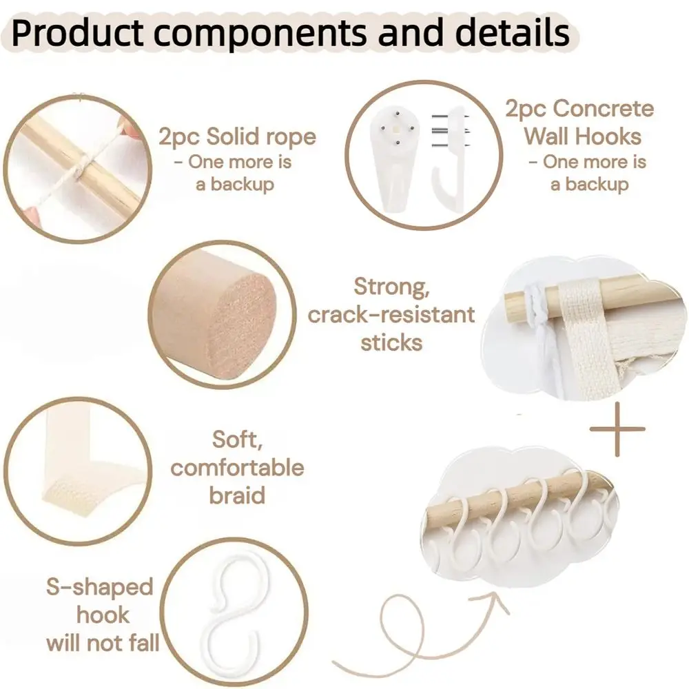 1 مجموعة سعة كبيرة عقال الشعر تخزين الرف الفضاء إنقاذ هوك حتى عقال حامل عرض خشبي الديكور #5