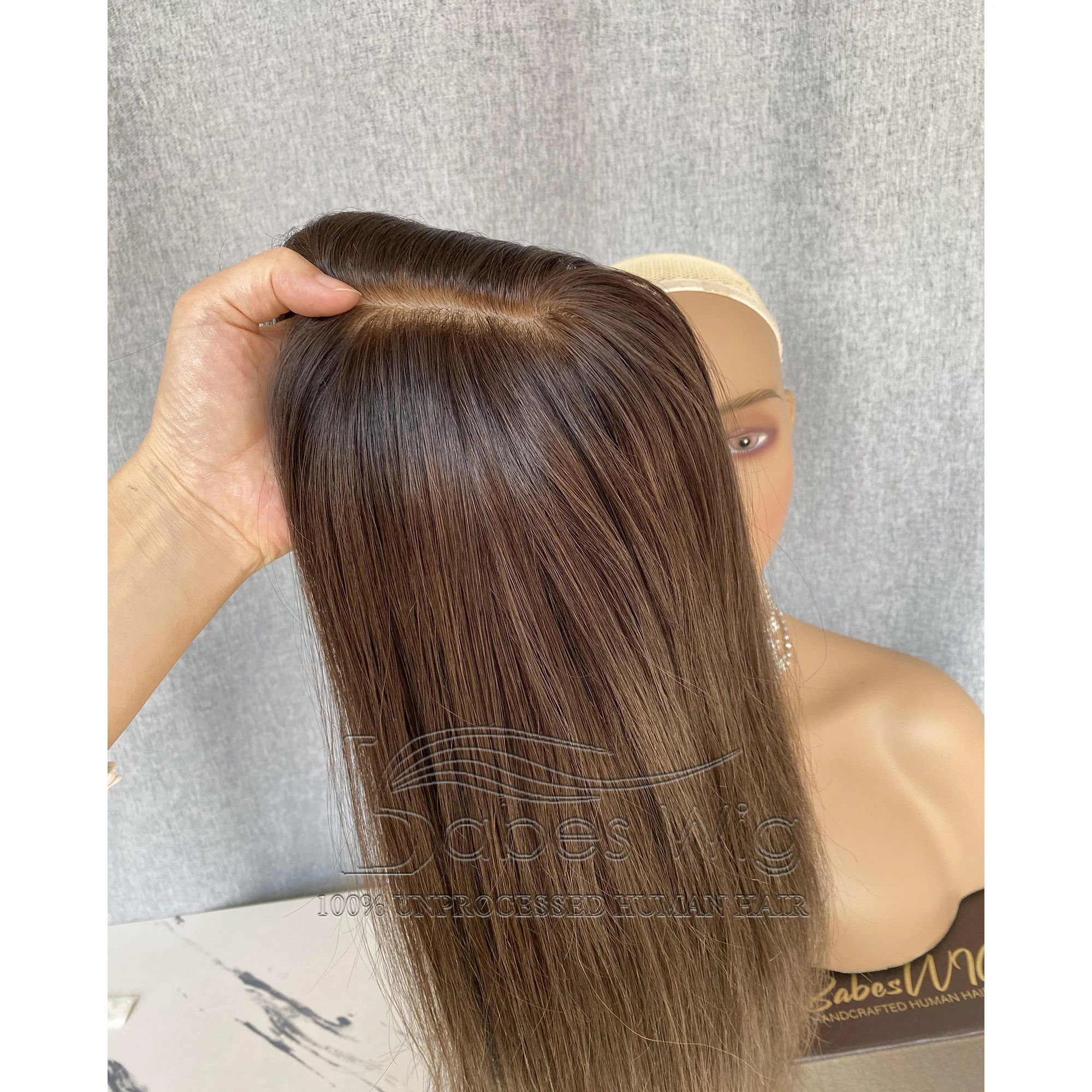 5*6 Brown Straight Hair Topper For White Women Silk Base Virgin Human Hair Piece Cover Breathable Silk Top Toupee with Clips in