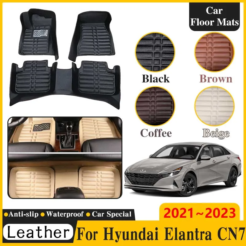 

Car Floor Mat for Hyundai Elantra CN7 2021 2022 2023 i30 Sedan Leather Panel Liner Carpet Custom Foot Part Inner Rug Accessories