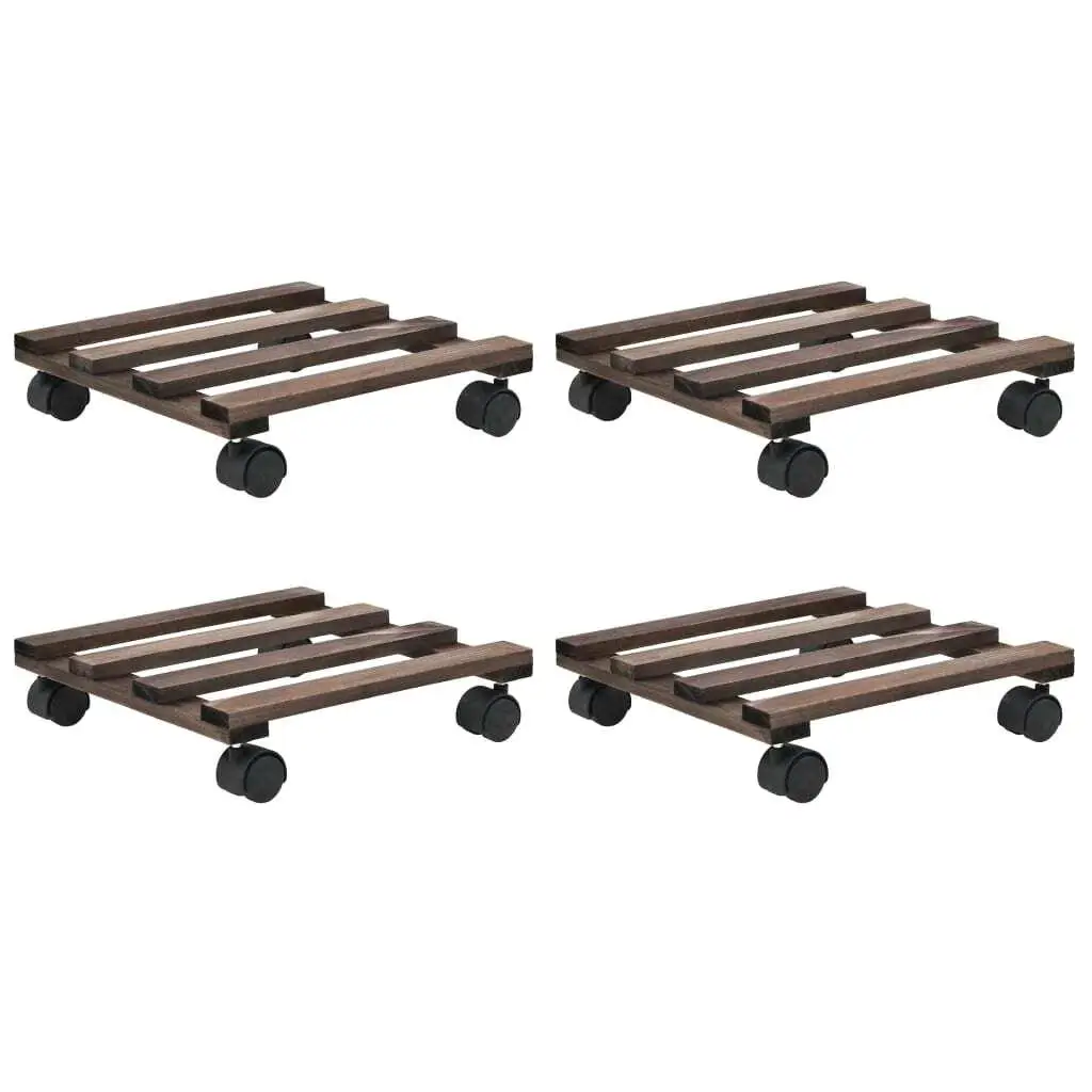 Set of 4 Cedar Wood Plant Rollers 25x25cm for Easy Mobility and Enhanced Decor