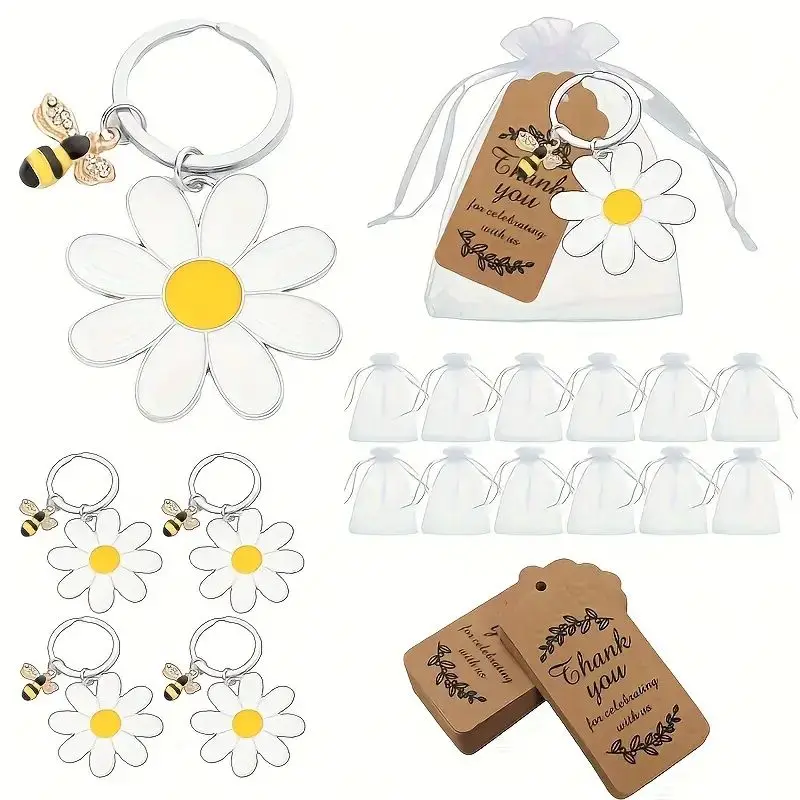 36pcs/12set  Bee Employee Appreciation Gift Cute Bee Keychains Thank You Cards Organza Bag Inspirational Gifts for Coworker