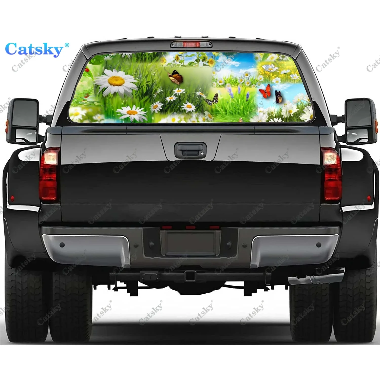 

Daisy and Butterfly Rear Window Decals for Trucks,Pickup Window Decal,Rear Window Tint Graphic Perforated Vinyl Truck Stickers