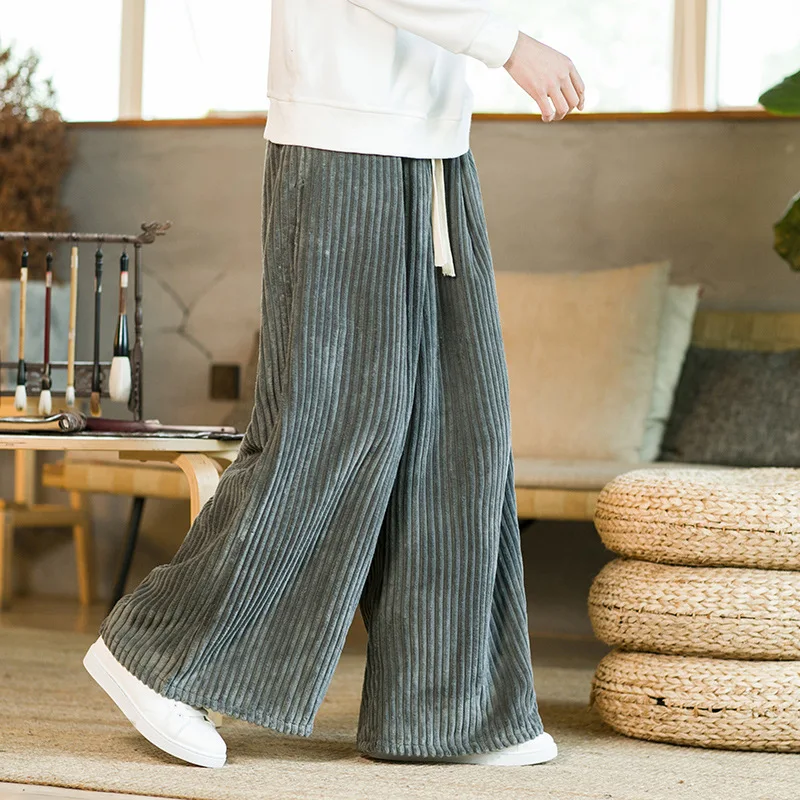 Oversized Pants Tradition Casual Autumn Wide-leg Trousers Harajuku Corduroy Streetwear Straight Pants Male Elastic Waist Loose