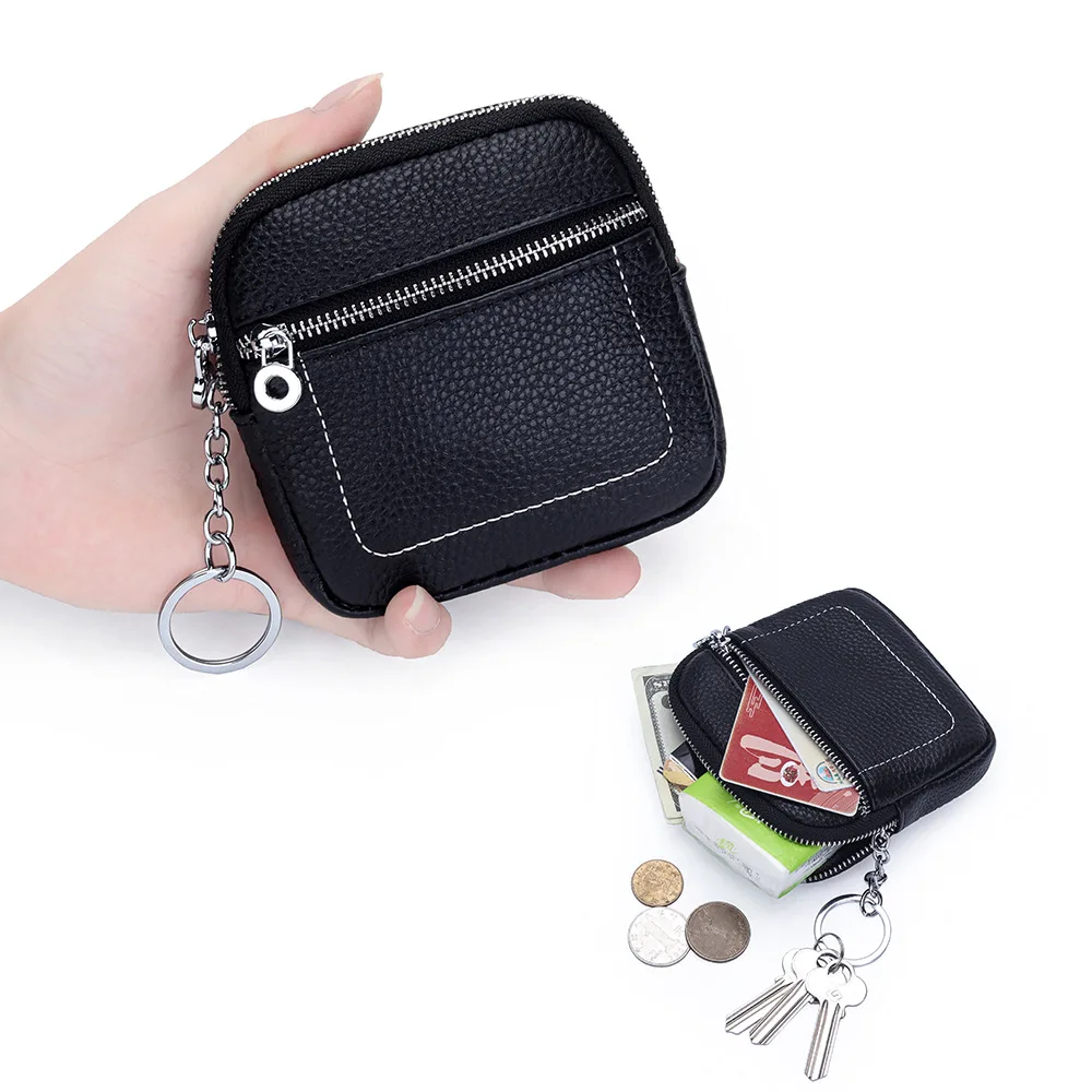 

2025 New Genuine Leather Mini Zipper Coin Purse Women Small Wallet for Earphone Storage Cow Leather Female Purses
